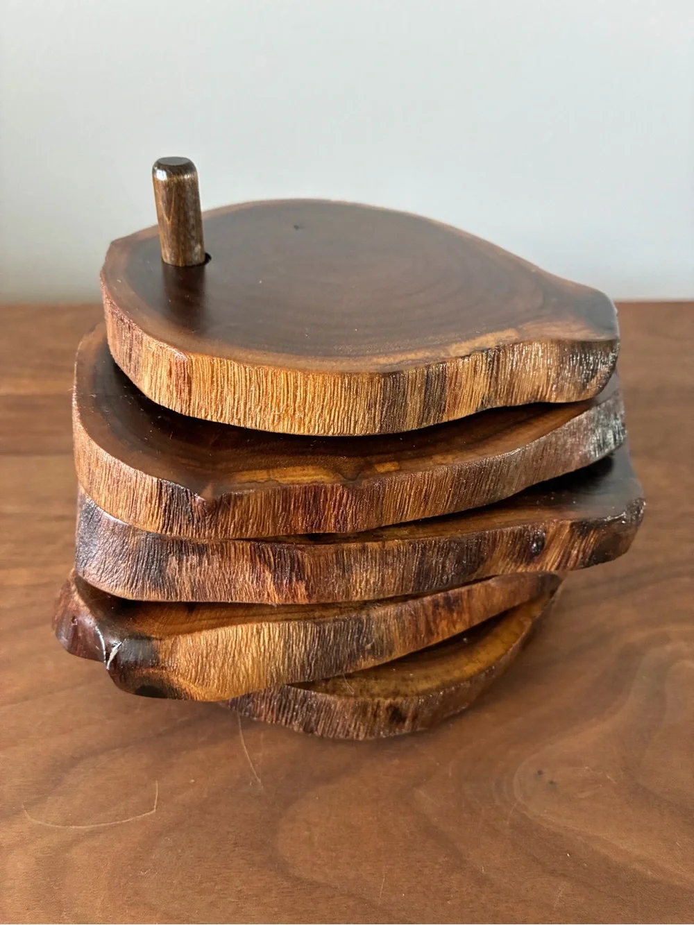Rustic Live Edge Wood Coaster Set of 4 | Natural Raw Edge Wooden Drink Coasters